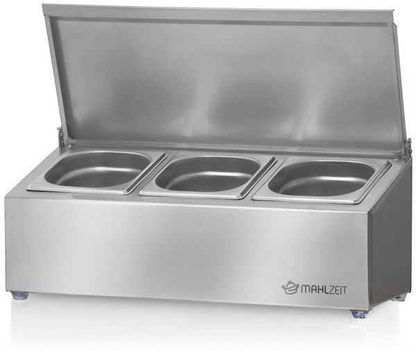 Mahlzeit Aufbewahrungssystem Edelstahl Zutatenbehälter, 3 x 1/6 GN Behälter mit Gummifüße, Edelstahl