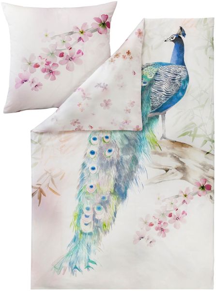 Estella Bettwäsche Peacock 4733 985 Multicolor Mako Satin 135 x 200 + 80 x 80 cm