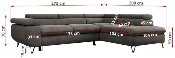 Mks Möbel 'Peter L-form' Ecksofa mit Bettfunktion, Bettkasten & einstellbaren Kopfstützen, Dunkelgrau, Velours, rechts Bild 7