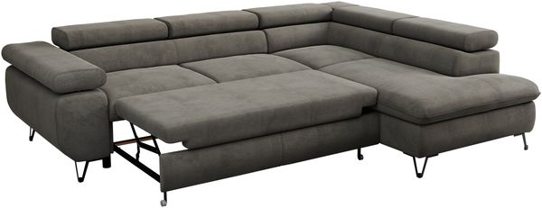 Mks Möbel 'Peter L-form' Ecksofa mit Bettfunktion, Bettkasten & einstellbaren Kopfstützen, Dunkelgrau, Velours, rechts Bild 6