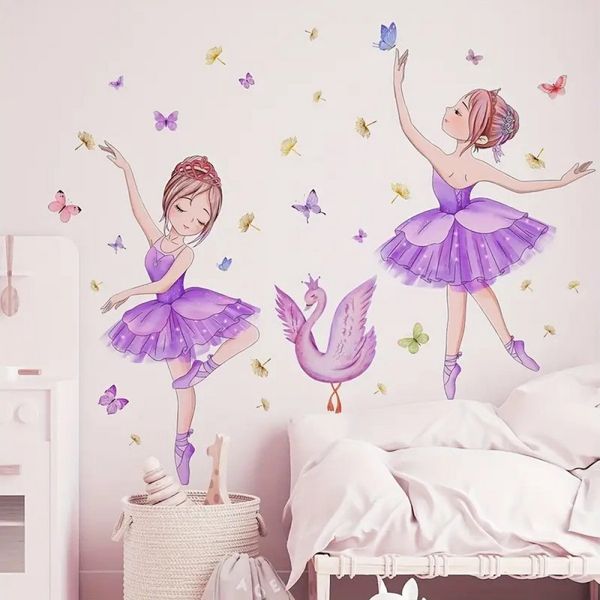 Montegoni Wandsticker Ballett Mädchen & Schmetterlinge Prinzessin Schwan (Künstlerische Wanddeko für Kinderzimmer, Mädchenzimmer Wandtattoo), selbstklebend