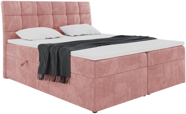 MEBLINI Boxspringbett DRAGO 160x200 cm mit Bettkasten - H4/Rosa Samt Polsterbett - Doppelbett mit Topper & Taschenfederkern-Matratze