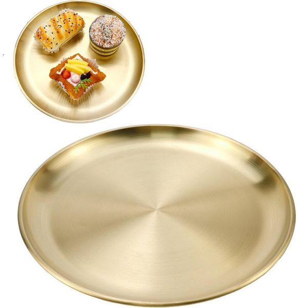 Mutig Speiseteller Gold Speiseplatte,Edelstahl,rundes,Tablett,Serviertablett,20 cm, Edelstahl Teller,für Küche Party Camping Weihnachten Restaurant