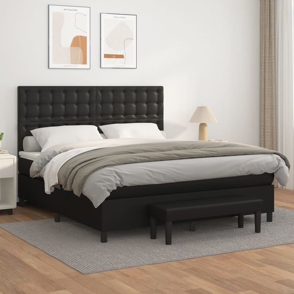 vidaXL Boxspringbett mit Matratze Schwarz 180x200 cm Kunstleder 3137677