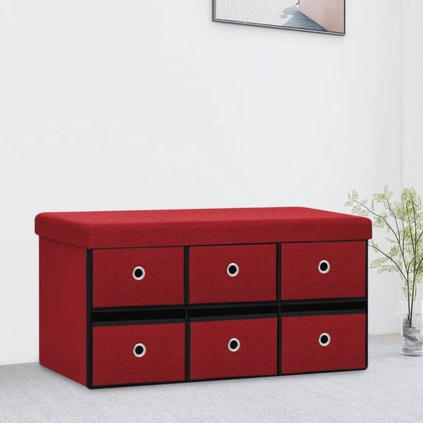 Faltbare Sitzbank mit Stauraum Weinrot 76 x 38 x 38 cm Leinenoptik [338816]
