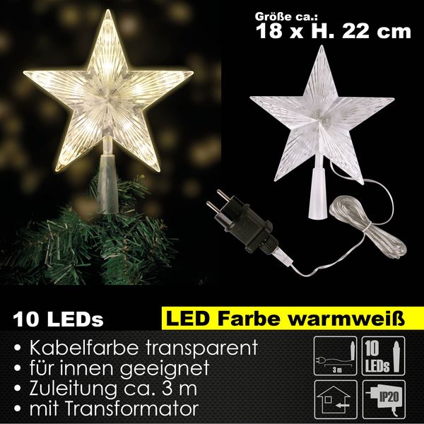 Weihnachtsbaum Spitze Stern LED beleuchtet warmweiß Innen Christbaum Baumschmuck