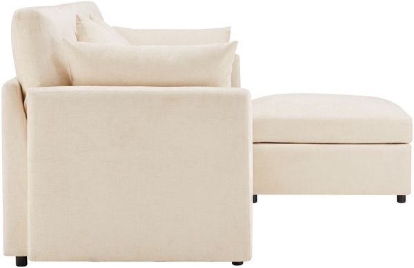 Ecksofa 216x161x81 cm Beige, modulares Chenille-Sofa mit beweglichem Hocker und 4 Kissen Bild 5