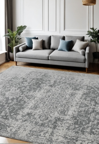 Orientteppich Vintage-Look Velours | Persischer Teppich weich | Antiker Bodenteppich rutschfest | Orientalisches Design | Silbergrau 120x170 cm Flor 9mm | LODI-Lambro von Kadima Design Bild 2