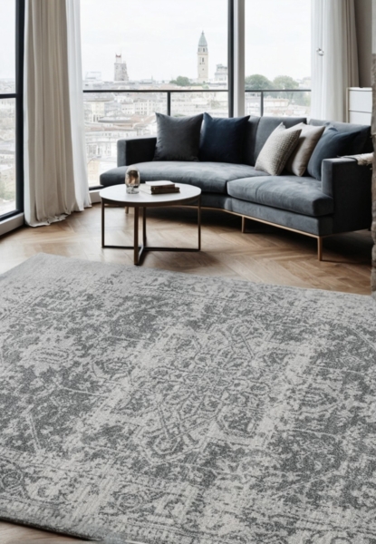 Orientteppich Vintage-Look Velours | Persischer Teppich weich | Antiker Bodenteppich rutschfest | Orientalisches Design | Silbergrau 120x170 cm Flor 9mm | LODI-Lambro von Kadima Design Bild 6