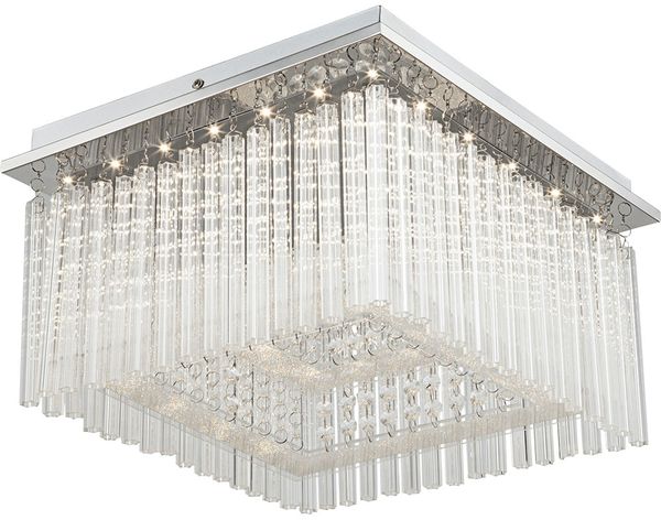 LED Deckenlampe, Chrom, Glasstäbe, Kristalle, klar
