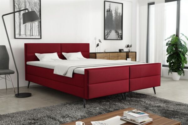 Boxspringbett Schlafzimmerbett GRANADA 160x200cm Stoff Fancy Rot