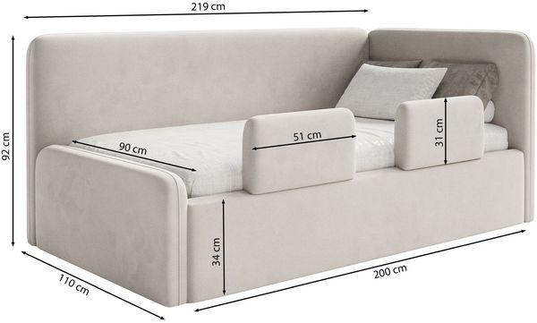Selsey 'Fanko' Kinderbett 90x200 cm mit Rausfallschutz, Matratze, Kopfteil rechts, Samt,Rosa Bild 5