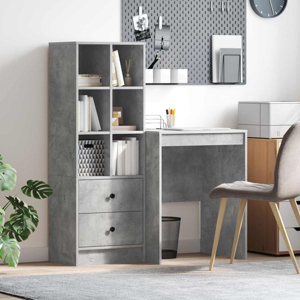 vidaXL Schreibtisch mit Schubladen mit Regal 2 pcs Beton Grau 3337340