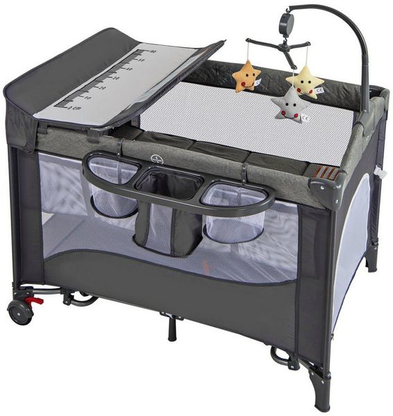 COSTWAY Beistellbett, 5 in 1 Babybett, Reisebett, höhenverstellbar, mit Rollen