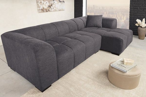 riess-ambiente Ecksofa CITY 240cm grau Strukturstoff - inkl. Kissen, Rundum-Bezug, Polsterung, Einzelartikel 1 Teile, 3-Sitzer Eckcouch mit Ottomane rechts - ideal für moderne Wohnzimmer