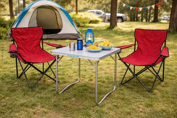 3-teiliges Campingmöbel Set rot XL Tisch 80x60x68cm + Campingstühle