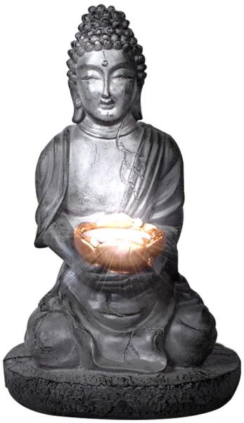 LED Solarleuchte BUDDHA aus Kunststoff in grau