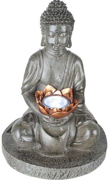 LED Solarleuchte BUDDHA aus Kunststoff in grau