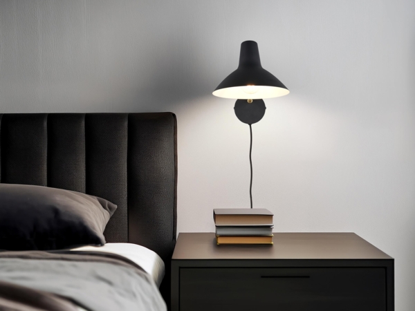 Retro Wandleuchte TRAVELLER mit Stecker und Schalter Schwarz, Tiefe 38cm