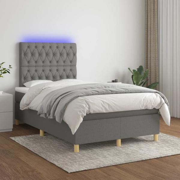 Boxspringbett mit Matratze & LED Stoff Dunkelgrau 120 x 200 cm, Härtegrad: H2 [3135662]