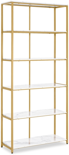 BarberPub Bücherregal Gold, Standregal mit 5 Ebenen, Büroregal mit Metallrahmen, Regal für Büro, Wohnzimmer, Schlafzimmer, Küche, Nagelstudio, 5166