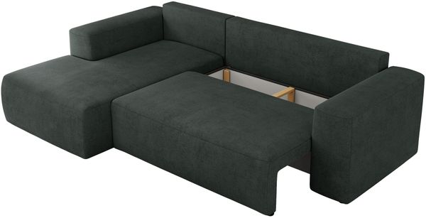 Ecksofa mit Schlaffunktion, Bettkasten und losen Kissen für das Wohnzimmer - TRENTINO - Dunkelgrau Stoff - links Bild 6