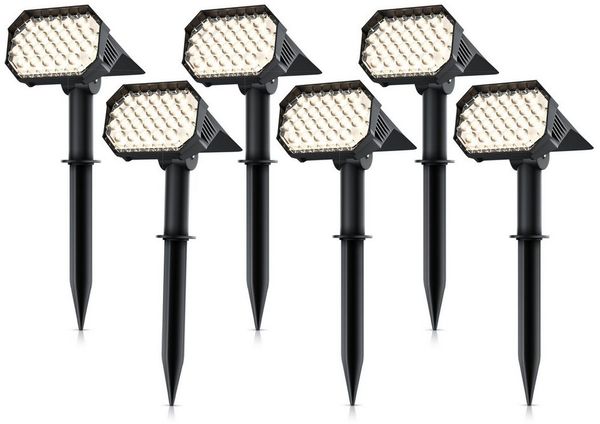Brandson LED Gartenstrahler Solar Erdspießleuchte, Akku Gartenleuchte, Solarspotlight Wandmontage, Ein-/Ausschalter, mehrere Helligkeitsstufen, LED fest integriert, Warmweiß, Solarstrahler 80 Lumen, Solarleuchte warnweiß, für Garten, Balkon IP65