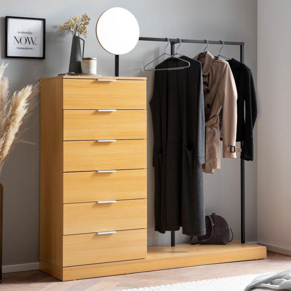 FineBuy Garderobe Eiche-Dekor 145x165x40 cm Flurgarderobe Modern, Kompaktgarderobe für Schuhe, Jacken, Schals und Mützen, Kleiderständer Flur mit Kommode, Kleiderstange und Spiegel Braun