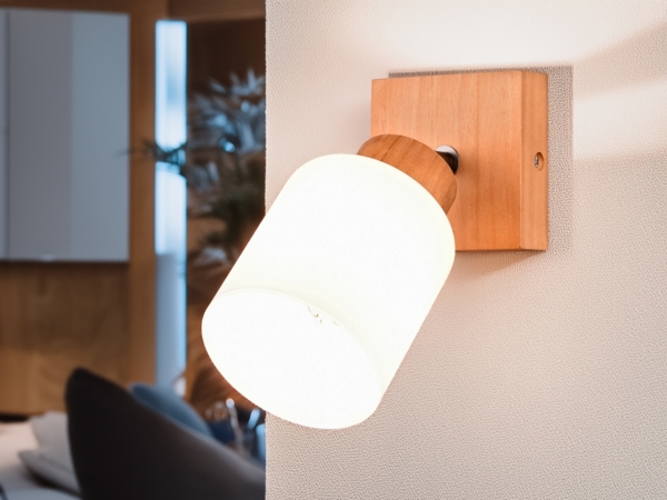 LED Wandstrahler Korpus Holz & Glasschirm Weiß, Breite 10cm