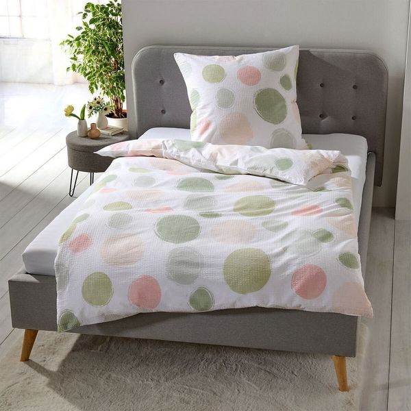 TRAUMSCHLAF Bettwäsche Kreise, Seersucker, 3 teilig, ideale Sommerbettwäsche in herrlicher Seersucker Qualität
