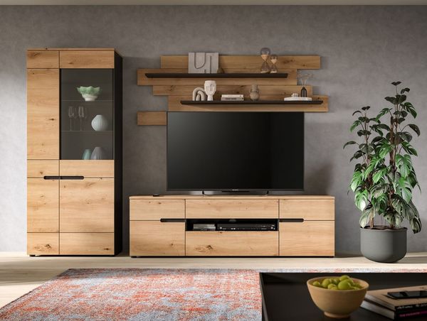 Home affaire Wohnwand REHAT, TOPSELLER!, 3-teilig, Breite 280 cm, individuell stellbar, (3-St, Set bestehend aus: Vitrine, Lowboard und Wandboard), Kombination, Anbauwand, Set, Wohn-Set, Wohnzimmer-Set, Schrankwand