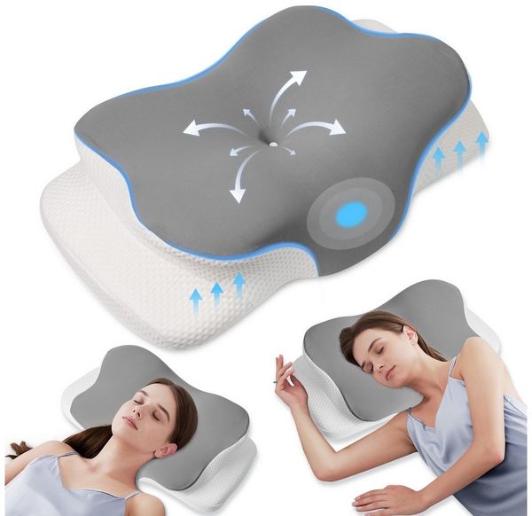 Simloveve Kopfkissen Nackenstützkissen,Nackenkissen,Seitenschläferkissen, Füllung: Memory Foam Kissen, Bezug: Abnehmbarer, atmungsaktiver Kissenbezug aus Eisseide, Kissen für Seiten Rücken & Bauchschläfer, stützendes Nackenkissen, ergonomisches Seitens...