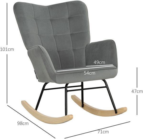 Schaukelsessel 71x98x101 cm, gepolstert, Samtoptik dunkelgrau Bild 3