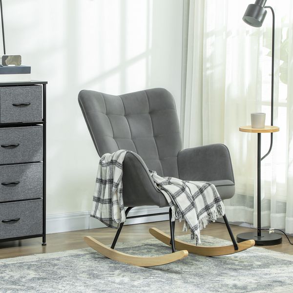 Schaukelsessel 71x98x101 cm, gepolstert, Samtoptik dunkelgrau