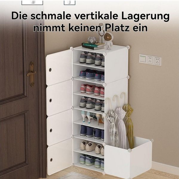 wohnTRAUM24 Schuhschrank Moderner Schuhschrank 8 Etagen, integrierter Schirmhalter 44x32x127cm Schuhschrank mit Schirmablage für 16 Paar Schuhe