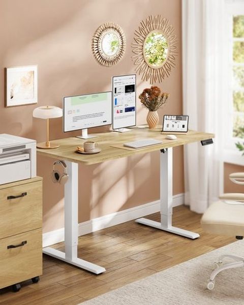 VASAGLE Elektrisch verstellbarer Stehtisch, Memory-Funktion mit 4 Höhen, Schreibtisch für Home Office, 120 x 60 cm, eichenfarben