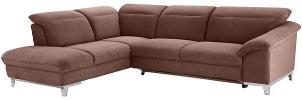 Mivano Schlafsofa Teresa / L-Form-Sofa mit Bett, verstellbaren Kopfstützen und Ottomane / 293 x 84 x 232 / Mikrofaser, Braun