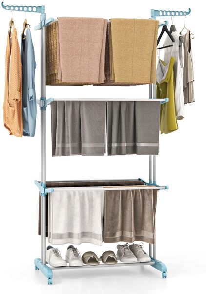 3-stufiger Wäscheständer zusammenklappbarer Wäschetrockner mit drehbaren Seitenflügeln 127 x 63 x 171 cm Blau