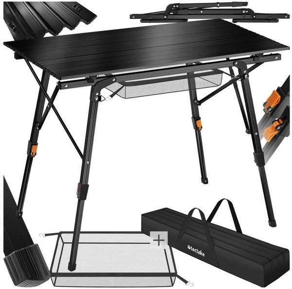 tectake Campingtisch Aluminium Klapptisch - faltbar, wetterfest, 90 x 52 x 47 - 70 cm (Outdoor Beistelltisch Tina, 1-St, 1 tlg), Stabiler Campingtisch mit praktischer Faltfunktion