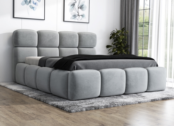 Polsterbett MONAKO 160x200 ohne Matratze mit Bettkasten und Lattenrost. Farbe: Silber 15