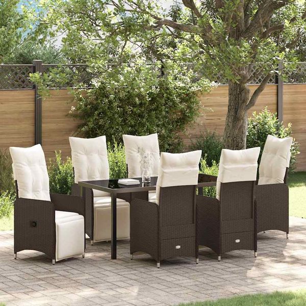 vidaXL Garten Essgruppe 7 pcs Braun Poly-Rattan 3379671