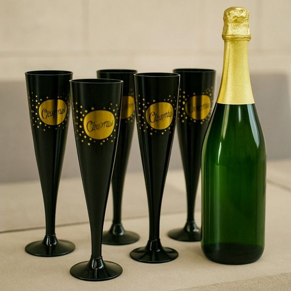 Koopman Champagnerglas Sektglas Glas Plastikglas Kunststoff Schwarz 150ml 16er Set, 16-tlg, Kunststoff, Silvester, 150ml, Partyglas, Wiederverwendbar