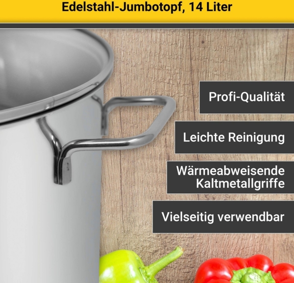 Karl Krüger 72727 Jumbotopf Edelstahl mit Glasdeckel 28 cm, Inhalt 14 Liter / Kochtopf / Maxi Topf / INDUKTION Bild 3