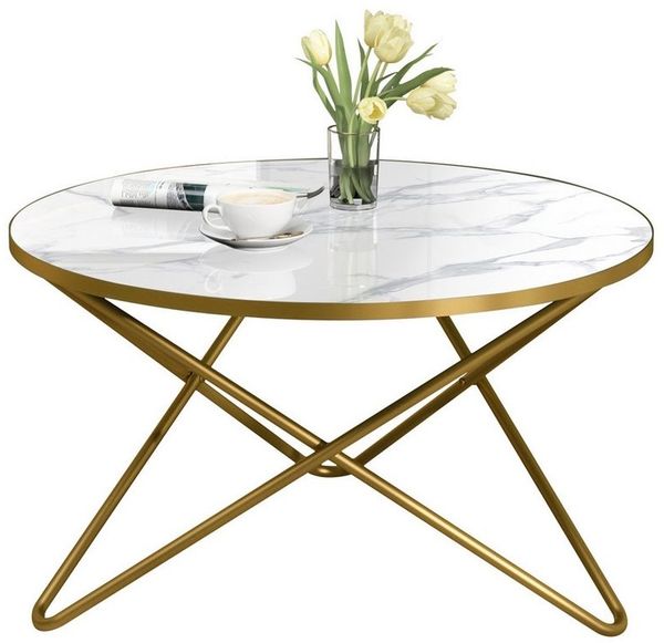 HOLTICO Couchtisch Runder Beistelltisch Wohnzimmertisch Sofatisch (1-St), Pflanzentisch Outdoor mit Marmormuster