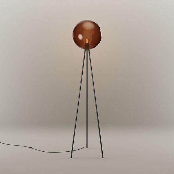s.luce Dreibein-Stehleuchte Orb Tripod 160cm mit Glaskugel Braun Ø 40cm