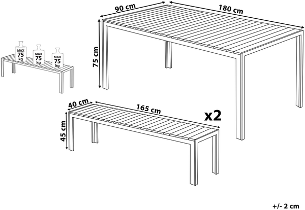 Gartentisch Set NARDO 180x90x75 cm Schwarz-Silber Bild 2