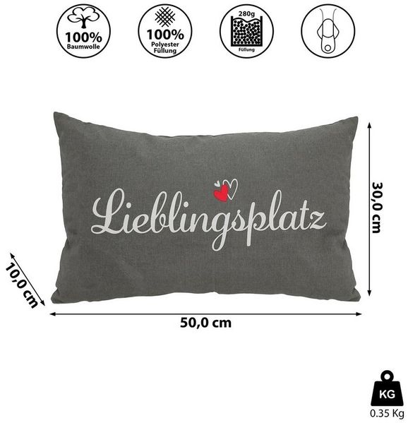 CEPEWA Dekokissen Sofakissen Lieblingsplatz Kuschelkissen Herz grau