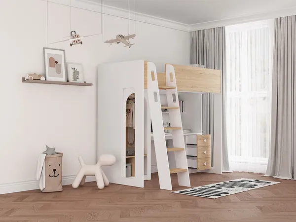 Vente-unique - ALVENOU Bett Holz, Platte BeigeWeiß - B 140,3 cm x H 180 cm x L 198 cm
