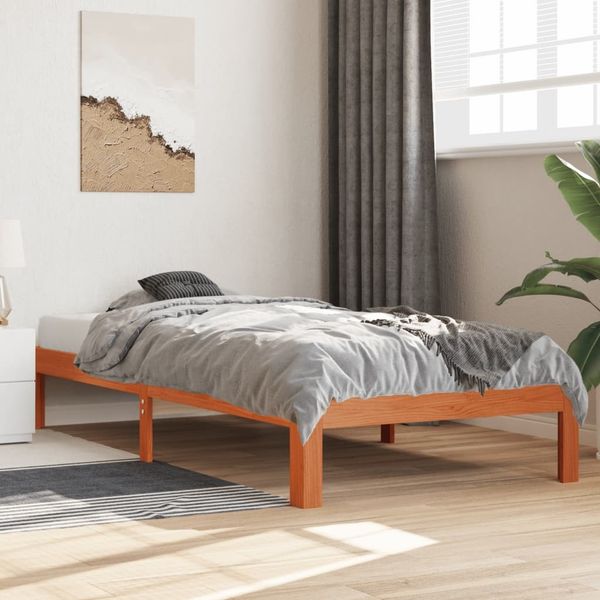 vidaXL Massivholzbett ohne Matratze Wachsbraun 100x200 Kiefernholz 844169