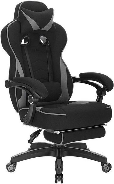 WOLTU Gaming Stuhl Racing Stuhl Bürostuhl Chefsessel Schreibtischstuhl Sportsitz mit Kopfstütze und Lendenkissen, mit Fußstütze, Stoff, höhenverstellbar, Grau, BS83gr